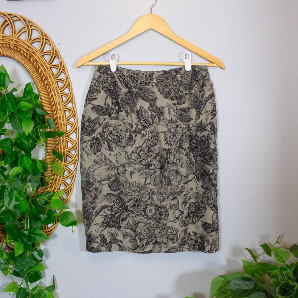 VTG Linen Toile Floral Pencil Skirt Dark Academia Victorian Goth | Dark Autumn
